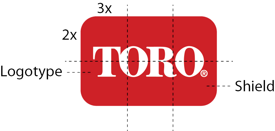 Toro logo size ratio diagram — 3 wide by 2 high
