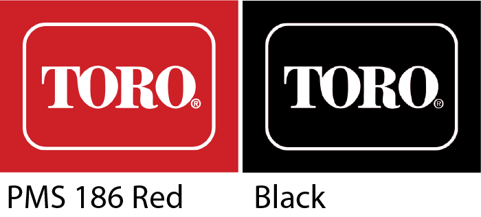 Outlined Toro logo on dark background — PMS 186 Red and Black